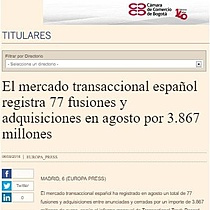 El mercado transaccional espaol registra 77 fusiones y adquisiciones en agosto por 3.867 millones